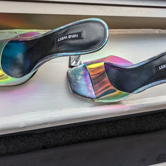 Wondrous Nine West Iridescent Heeled Slide Sandals - Size 7 - Picture 6 of 8